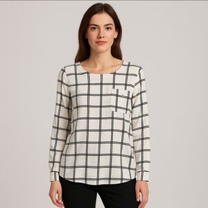The Workshop Black White Windowpane Pattern Top Sz Med